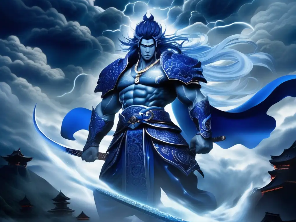 Susanoo, dios tormenta japonesa, poderoso y misterioso en una imagen impresionante