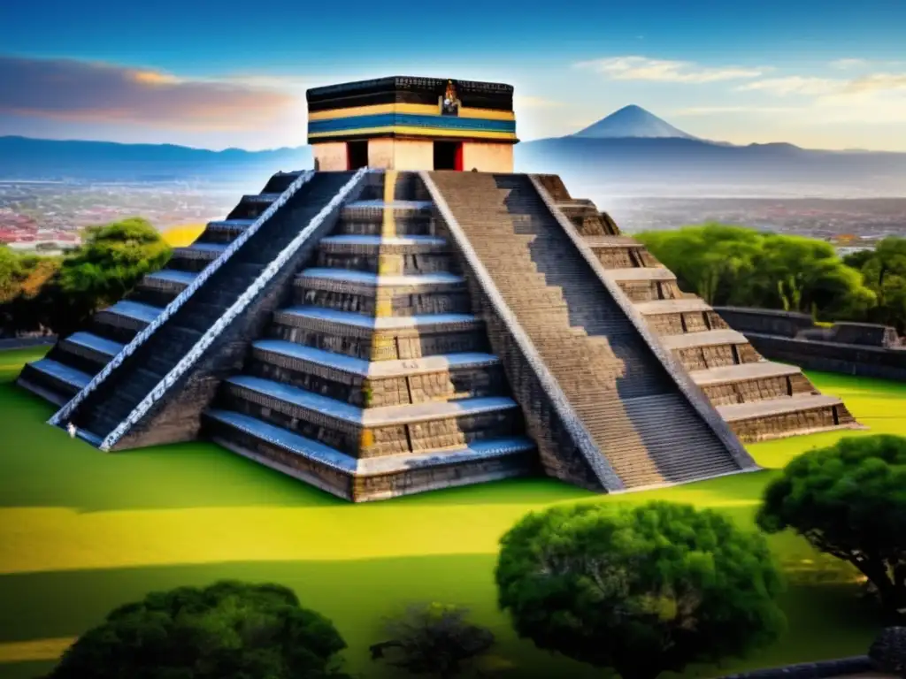 Templo majestuoso dedicado a Huitzilopochtli, el dios sol guerrero de la mitología azteca