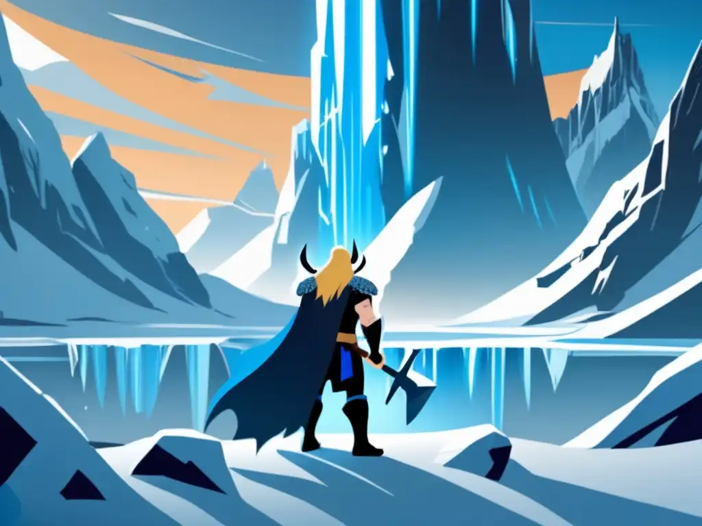 Paisaje helado con Thor y criaturas nórdicas: vínculo inquebrantable