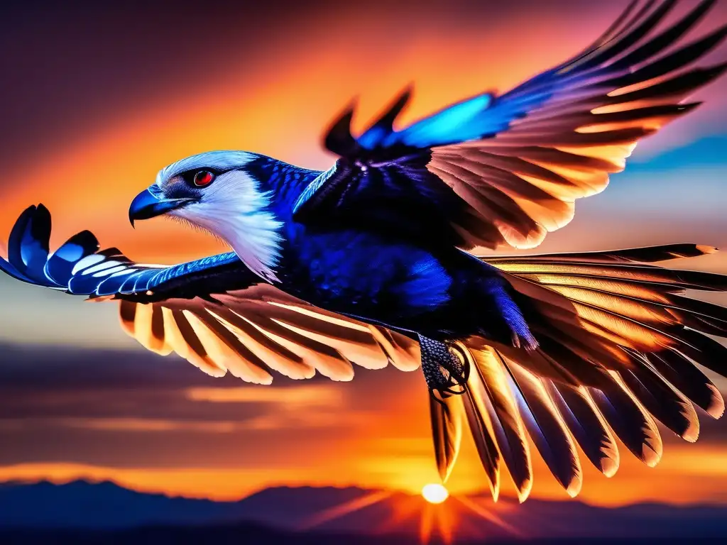 Criaturas mitológicas de la cultura Pueblo, Thunderbird majestuoso en vuelo con colores brillantes