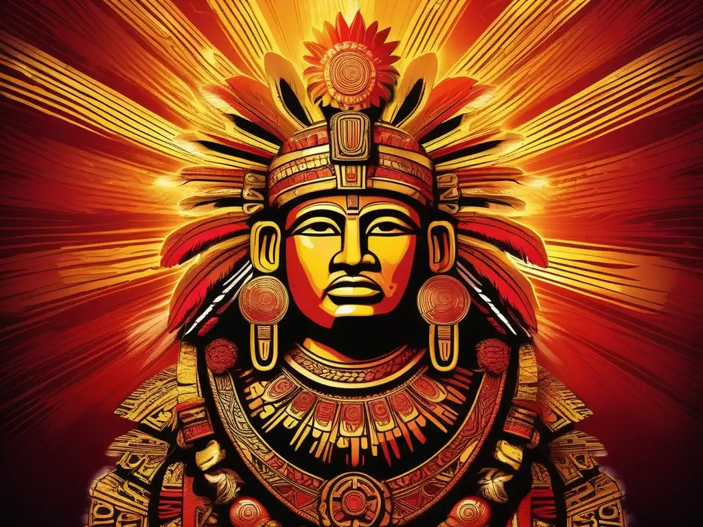 Tonatiuh, dios azteca del sol, en una imagen cautivadora con rayos dorados