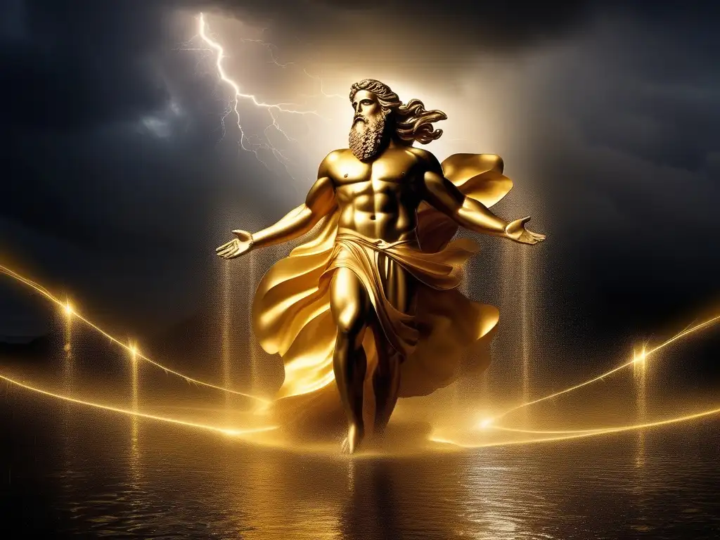 Transformación de Zeus en lluvia de oro, imagen impactante de divinidad y asombro