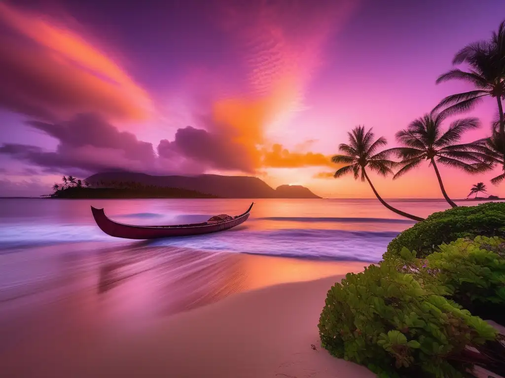 Criaturas mitológicas del Pacífico: Leyendas polinesias en un atardecer tropical mágico con aguas cristalinas del océano Pacífico