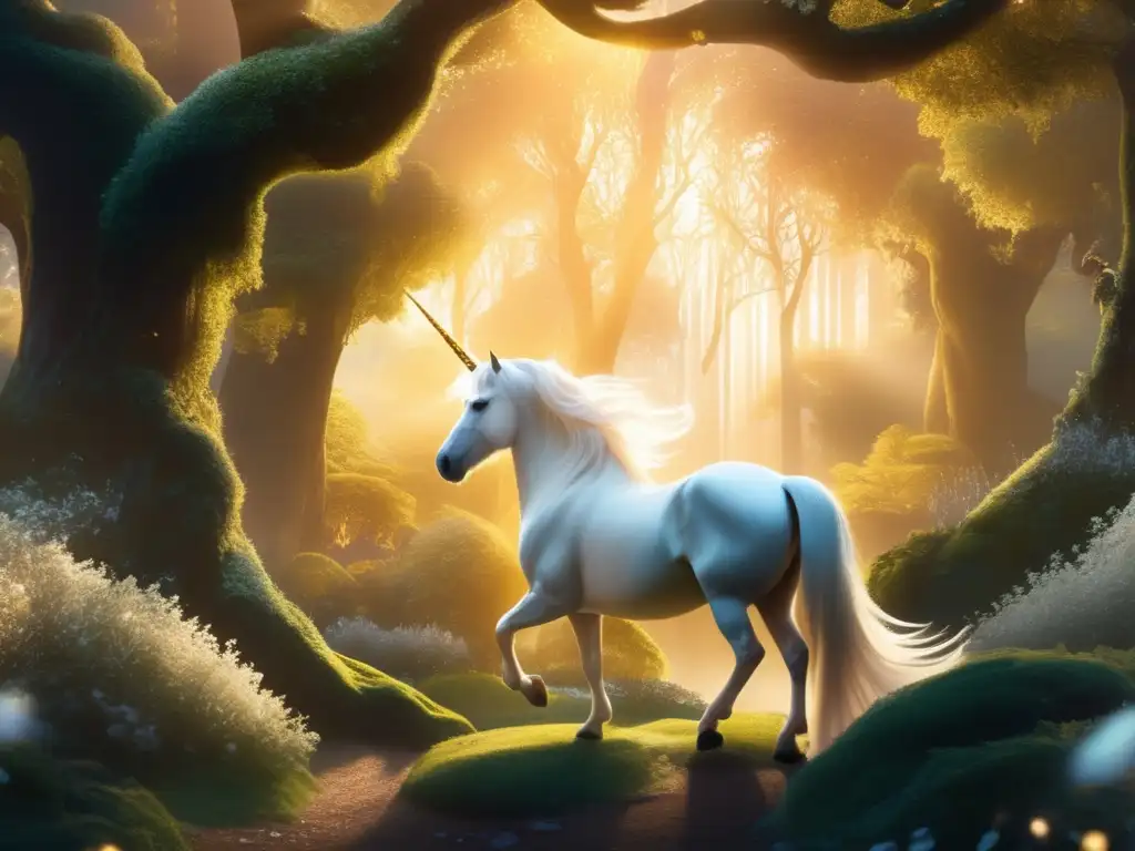 Criatura mitológica: Unicornio alado en un bosque encantado - Influencia de criaturas mitológicas en literatura juvenil