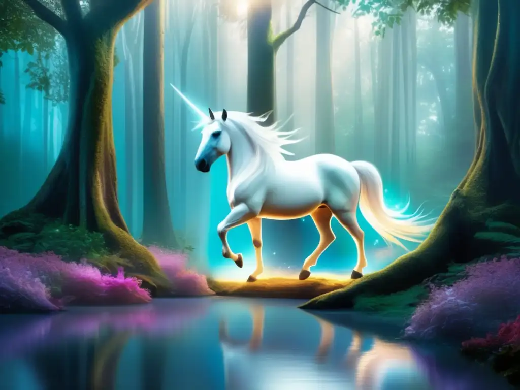 Bosque místico con unicornio alado - Origen de los animales míticos