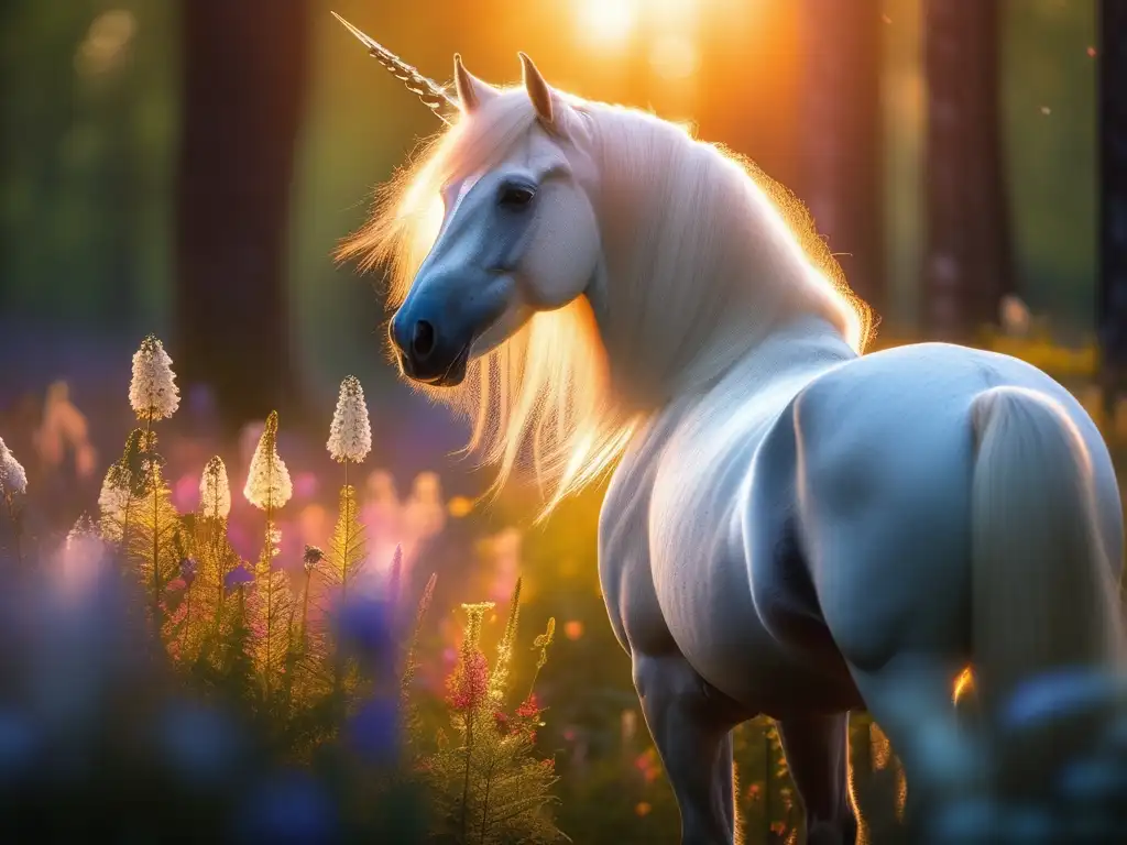 Unicornio en bosque mágico al atardecer - Origen y mitos de los unicornios