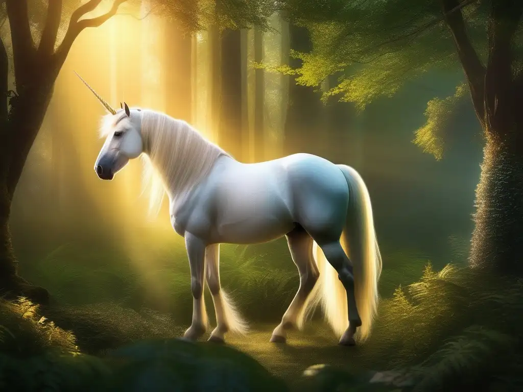 Dualidad criaturas míticas literatura: Unicorns en místico bosque crepuscular con brillo etéreo y criaturas mitológicas