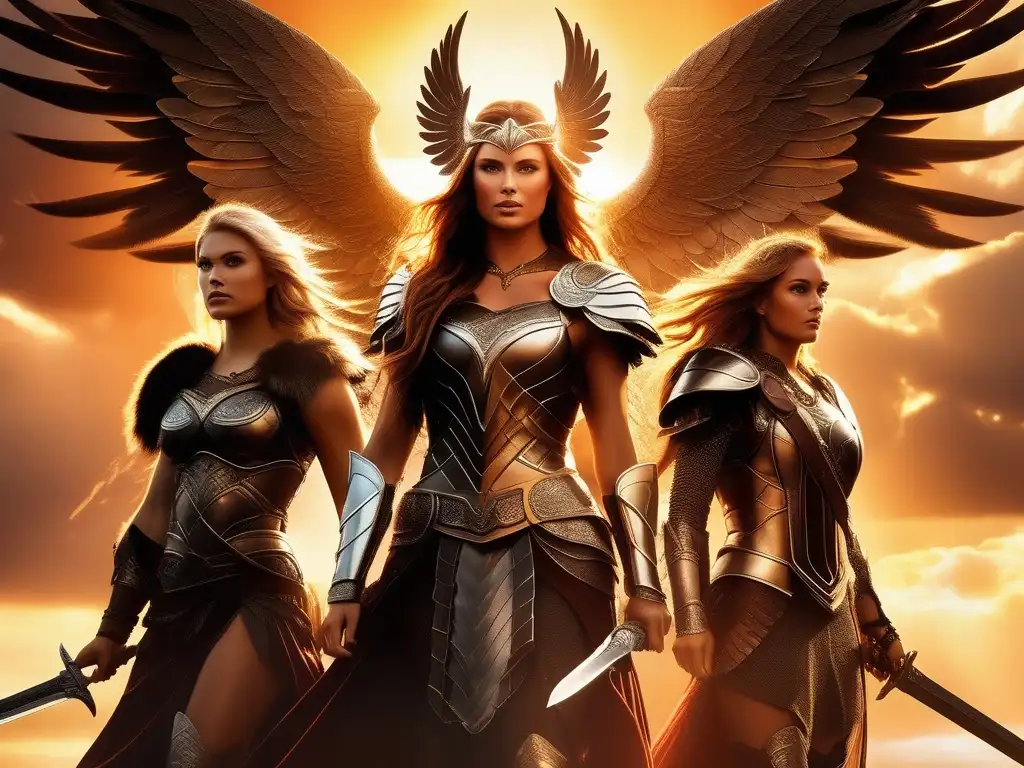 Valkyries en paisaje místico Valquirias mitología nórdica guerreras aladas en paisaje místico