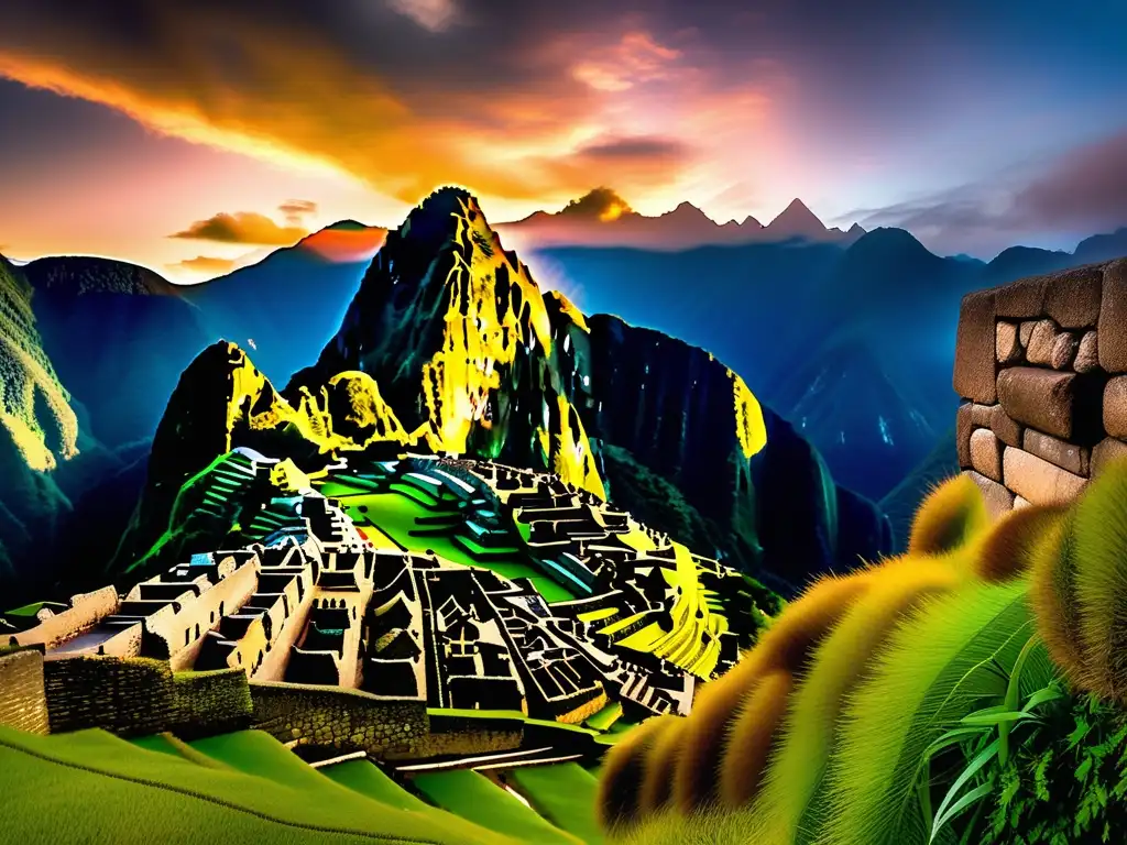 Enigma resuelto: Ciudad Perdida de Machu Picchu, vista impresionante de la antigua ciudad inca rodeada de montañas místicas y bañada en luz etérea