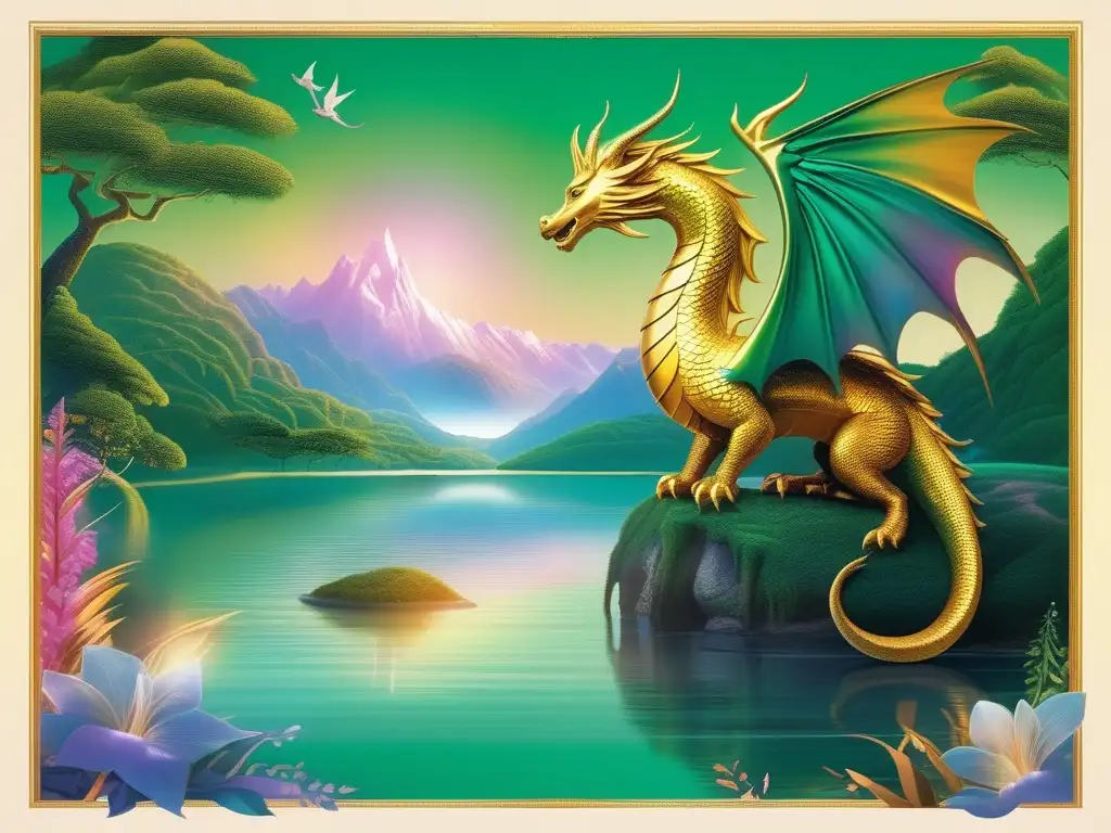 Criaturas mitológicas en Xanadú: majestuoso dragón, unicornio grácil y mística sirena, en un escenario encantador