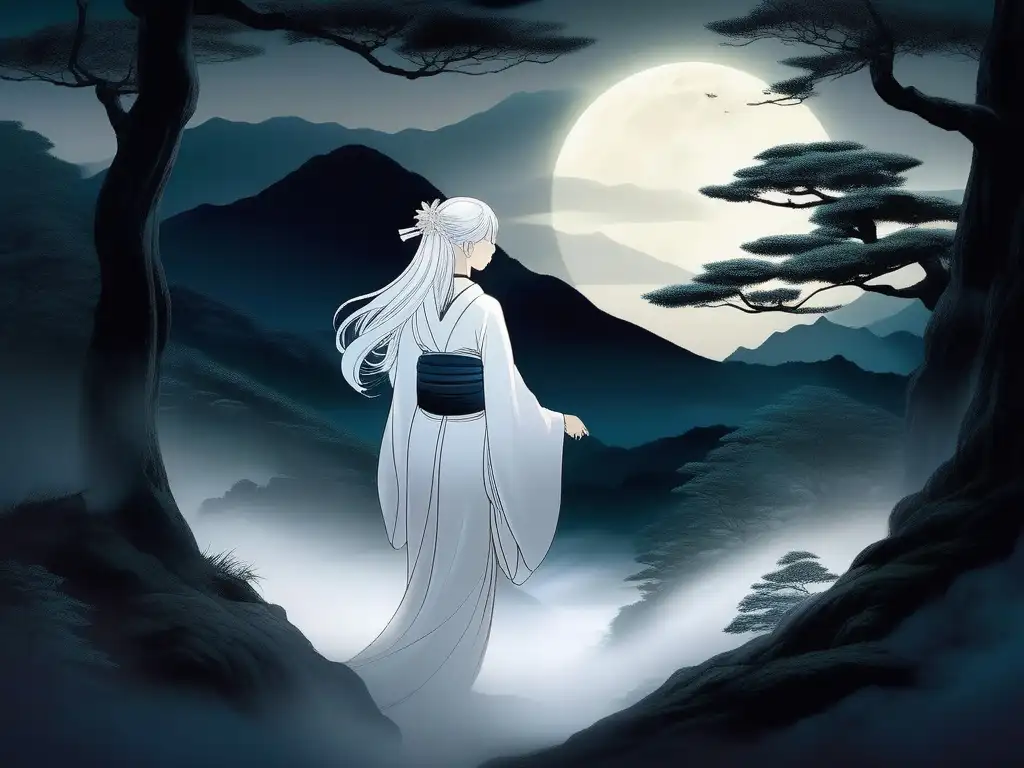 Bosque de la luna con Yokai, representando la muerte en la cultura japonesa