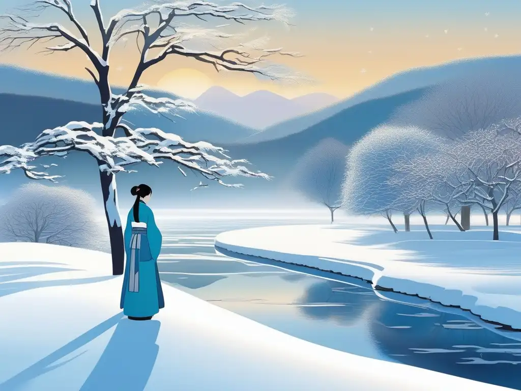 Paisaje invernal con Yukionna, la misteriosa mujer de nieve japonesa