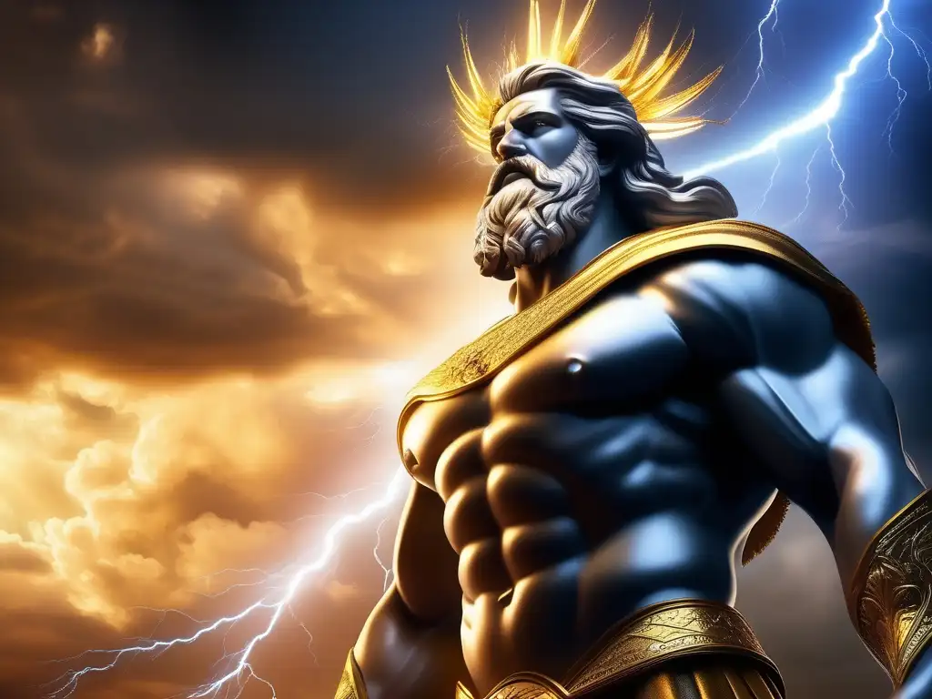 Transformación sorprendente de Zeus, rey de los dioses, con criaturas míticas y energía divina